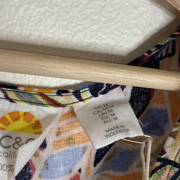 C&C California Dress Womens Medium Linen Sleeveless Tropical Floral Print Summer - Picture 6 of 11